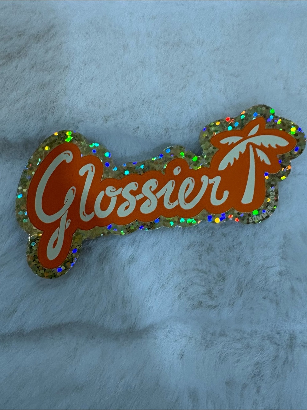 Glossier Orange Palm Logo Decal with Holographic Glitter sticker